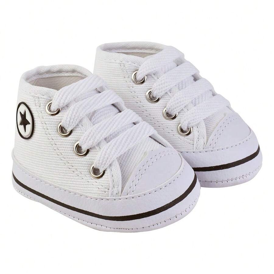 Baby Boy Shoes, High-Top Sneakers, Newborn Size, Comfortable Canvas - 白色 - 查看 1