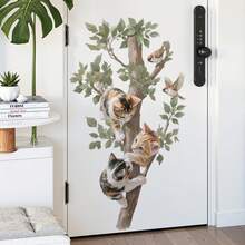 1pc Removable Wall Sticker For Kids Room, Tree With Cats, Fresh Leaf Wall Decor - 48016-leaf Gap - View 1