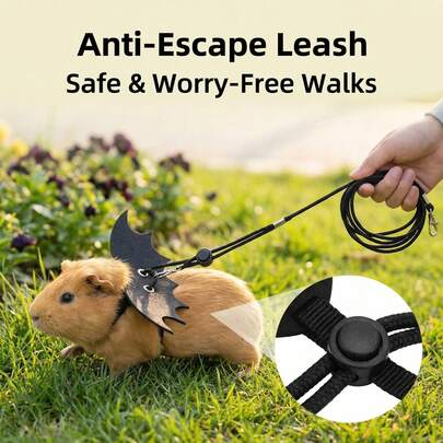 1 Set Black Wing Harness And Leash, Adjustable Chest Strap And Leash - Suitable For Rabbits, Ferrets, Lizards, Guinea Pigs, Hamsters And Other Small Animals
