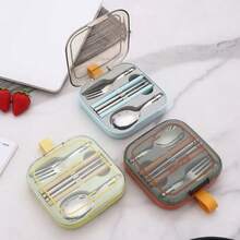 Conjunto de Talheres de Viagem com Caixa de Armazenamento, Conjunto de Utensílios Portátil, Talheres de Aço Inoxidável Destacáveis e Reutilizáveis para Trabalho, Camping - Multicolorido - Visão 4