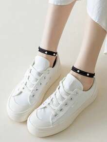 1/4 双装女士时尚低帮隐形袜，低帮隐形踝袜，珍珠镶嵌系带后跟，适合日常穿着 - 彩色 - 查看 3