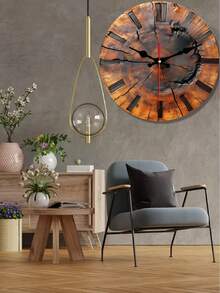 1pc 10"/12" 2D Flat Vintage Wooden Clock With Tree Rings Pattern - Round Wooden Wall Decor With Classic English Numbers, Suitable For Home Decor, Retro Style Wall Clock - B - View 7