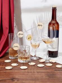 40 Peças Marcadores de Taça de Vinho de Madeira | Marcadores de Cálice, Ideal para Fabricação e Exibição de Joias, Perfeito para Taças de Vinho e Acessórios | Encantos Decorativos, Encantos de Madeira - Rótulo decorativo de madeira para taça de vinho - Visão 3