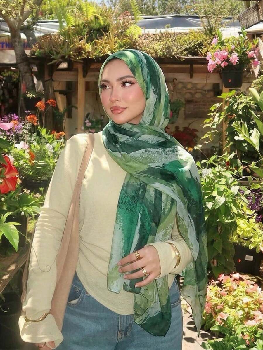 1pc Women's Colorblock Print Headscarf, Soft Breathable Street Style Scarf, Suitable For Daily Wear,Beach,Holiday