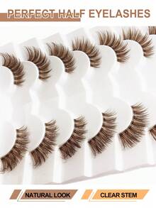 Asiteo 7 Pairs Brown Half-Strip False Eyelashes, Cat Eye Natural Makeup Effect, Transparent Stem, Winged Lashes, 3/4 Corner Lashes, Soft 3d Faux Mink Eyelashes Wispy Fluffy Faux Mink Lashes Eyelash Extension Tool For Daily Wear And Vocation - 棕色 - 查看 6