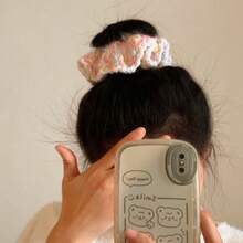 柔软甜美的粉色针织发圈，宛如仙女般的高端公主发绳，新款秋冬发饰马尾辫发圈 - 粉紅毛線髮圈 - 查看 5