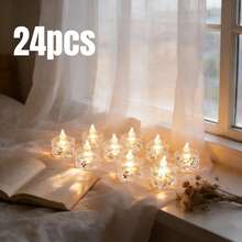 12/24Pcs Crystal Flickering Flameless LED Tea Lights, Battery Operated Votive Wax Candles, Realistic Flame Decor For Wedding Table Centerpiece Christmas Valentine Birthday Party Home Holiday Gift - Diamond-shaped Candles - View 7