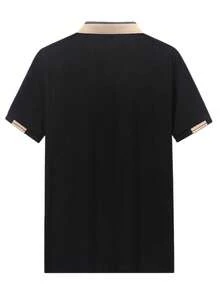 Men's 2pcs Black & Grey Contrast Trim Collar Slim Fit Business Casual Short Sleeve POLO Shirt - Multicolor - View 3