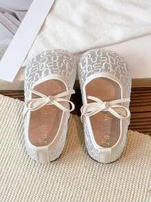 2026 Spring/Summer New Korean Style Girls Bowknot Mary Jane Flat Lace Mesh Baby Shoes - Beige - View 2