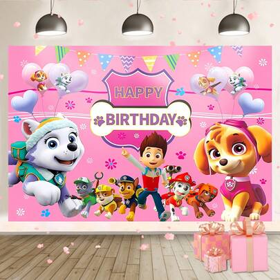 Pink Birthday Party Backdrop, Holiday Party Decor, Scene Setting Props, Cartoon Dog Birthday Banner, Birthday Party Decorations, Birthday Background Size: 210*150/150*100/100*75cm