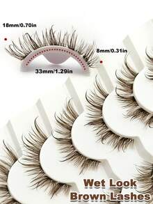 6 Pairs Wet Look Brown Lashes Clear Band Eyelashes Volume Reusable False Lashes Extensions Dramatic Look Curly Wispy Fake Lashes Makeup Tools - Brown - View 3