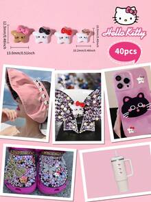 SANRIO 40片/套卡通美甲装饰，4种设计：星星、蝴蝶、猫咪主题迷你水钻平面贴纸 - 彩色 - 查看 4