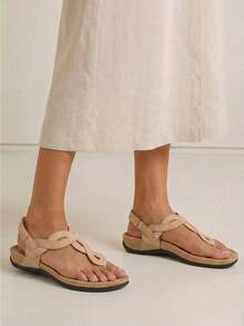 Athlefit Women's Orthopedic Arch Support Sandals Comfortable Thong T-Strap Orthotic Casual Flat Sandals - 裸體 - 查看 3