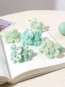 5pcs Cute Floral Hair Scrunchies, Daily Hair Accessories For Girls, Spring - Green - View 2