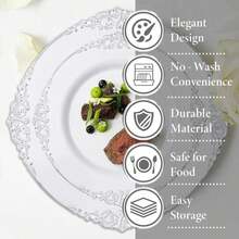 Nervure 350PCS Silver Plastic Dinnerware - White And Silver Disposable Plates For 50 Guests - 100 Disposable Plates, 150 Plastic Silverware, 50 Cups, 50 Napkins For Wedding &Amp; Party - 銀 - 查看 7