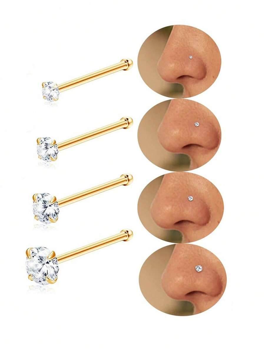 2 chiếc/1 chiếc khuyên mũi bạc 925 Sterling Silver đính đá Cubic Zirconia cổ điển (2-10mm) không gây dị ứng, bạc nguyên chất, phù hợp cho cả nam và nữ, khuyên mũi đá lớn, trang sức xỏ mũi đơn giản làm thủ công.