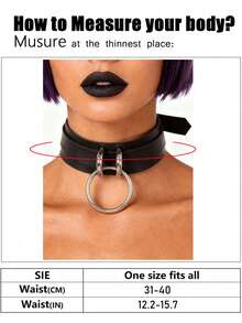 New Gothic Style Necklace, Women's Punk Rock O-Ring Geometric PU Necklace, Gothic Style Neck Accessory - Black - View 6