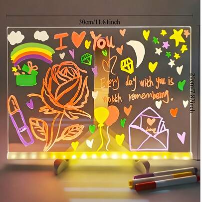 Bảng vẽ LED có đèn nền, bảng acrylic có thể xóa được kèm 7 bút màu, chức năng đèn ngủ, bảng vẽ graffiti tái sử dụng được cấp nguồn USB kèm giá đỡ, bảng tin nhắn nghệ thuật sáng tạo cho các hoạt động DIY và sinh hoạt.