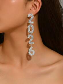 1 Pair Summer Casual Rhinestone 2026 Tassel Earrings, Fashion Earrings With Rings, Luxury Elegant Earrings For New Year Party - Silver - View 2