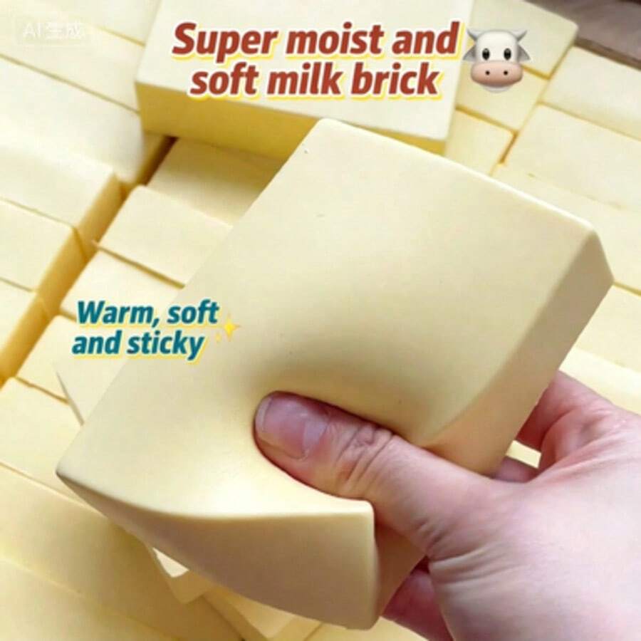 1个柔软牛奶吐司慢回弹挤压玩具，带有牛奶香味，超柔软减压工具，适合学习、办公和日常放松，成人减压实用礼物