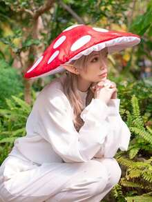 成人女士高端蘑菇帽万圣节服装，配件包括精灵耳朵、蘑菇帽套装，角色扮演服装 - 彩色 - 查看 4