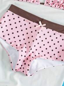 Women's Swimwear; Sexy & Fashionable; Pink 2-Piece Swimwear; Summer Beach; Bikini Set; Plaid Print; Bow Decor; Sexy Women's Swimwear, Fashionable Swimwear Suitable For Swimming Pool Party Holiday; Women's Swimwear, Women's Swimwear, Bikini Vacation - Pink Coffee Color - View 6