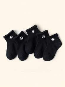 5 pares de calcetines cortos para niños, con decoración de jacquard de fútbol de estilo minimalista, suaves y cómodos, transpirables y versátiles, adecuados para la vida diaria, vacaciones, vuelta al colegio y atuendos deportivos - Multicolor - Ver 3