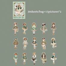 30 Sheets/Bag, Gorgeous Vintage-Style PET Stickers Featuring Sweet-Style Characters In Dresses. Perfect For A Variety Of Uses, Including DIY Crafts, Scrapbooking, Journals, DIY Gift Cards, And Other Handmade Projects. Scrapbook Supplies - Sticker - View 11