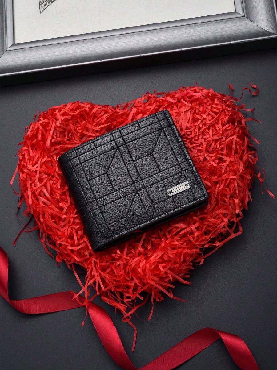 1Pcs SHABILI Korean Style Men's Short Wallet Classic Popular Horizontal Design Large Capacity With Multiple Card Slots Business Wallet For Men Wallet Purse Wallet Men Wallet Leather - Black - View 1