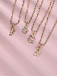 Rhinestone Decor Letter Design Pendant Necklace For Women, Fashion Jewelry For Party, Daily Decor,  All-Match & Exquisite Jewelry For Birthday Gift - Gold - View 9