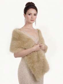 1PC Fluffy Faux Fur Warm Shawls And Wraps For Evening Dresses, Large Soft Plush Wedding Shawl For Party,Perfect Gift For Mother And Wife - Multicolor - View 7