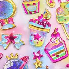 2pcs Random 3D Crystal Stickers, Bubble Wrap Diamond Gem Stickers, Colorful Diamond Decorations, Princess Laser Stickers And Fairy Magic Wand Stickers - Multicolor - View 3