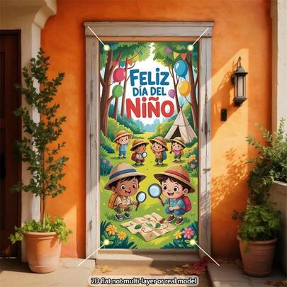 2D Flat Banner "Party Banner, Flag-Raising" 1 Piece, Children's Day Theme Window Banner, Children, Balloons, Color Design, Happy Atmosphere, No Electricity, Easy To Hang, Home Wall/Window, Children's Day, Party Decorations. Choose From A Variety Of Styles And Sizes.