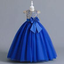 Big Girls Elegant Long Ball Gown, Children Formal Performance Dress For Host & Evening Party - 藍色 - 查看 3