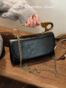 Bolso de hombro pequeño de lujo, ligero y negro, bolso de mano con textura de estilo urbano chic para mujer - Negro - Ver 7