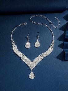 3件套流苏新娘女士时尚水晶项链套装，奢华珠宝套装，适合高端晚礼服和高档晚宴。 - 耳環+項鍊 - 查看 14