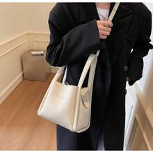 Nouveau sac de mode printemps pour femmes, sac seau en cuir doux avec motif de litchi, simple et polyvalent, convient pour le trajet, sac à bandoulière mère et fille. - blanc cassé - Voir 5