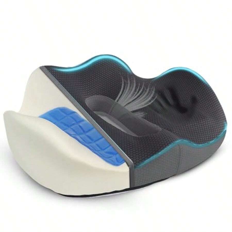 Breathable And Non Slip Seat CushionGel Seat Cushion For Office Chair Car Or Wheelchair Orthopedic Memory Foam Pad With Cooling Gel For Tailbone Sciatica And Back Pain Relief - 黑色 深灰色 - 查看 1