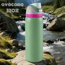 OwaIa (Avocado) Outdoor Sports Water Bottle, 32 Oz / 945 Ml Double-Wall Vacuum Insulated Outdoor Cycling Water Bottle, Stainless Steel Heat-Resistant Ice Water Cup With Straw, 100% Leak-Proof Outdoor Hiking Water Bottle, Suitable For Outdoor Camping, Climbing, Gym, Cycling And Travel, Is The Best Gift For Halloween, Christmas Eve, Christmas And New Year - 酪梨 - 查看 1