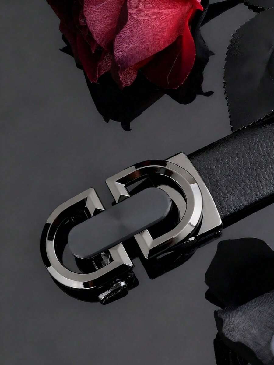 1pc New High-Quality Men's Casual Business Automatic Buckle Belt, Fashionable Versatile Waist Belt - Gun Black - View 1
