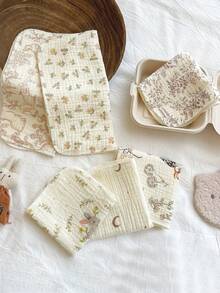 5 chiếc khăn mặt bằng vải muslin cho bé, khăn mềm mại cho trẻ sơ sinh, khăn tay nhỏ đa năng in hình dễ thương có thể tái sử dụng. - Khăn tay vuông nhỏ in hình cho bé - Xem 4