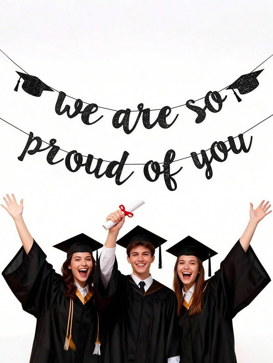 "We Are So Proud Of You" Graduation Banner, Black Graduation Banner, Charming And Reusable Decorations For Girls' Graduation Parties, Graduation Decorations For The Class Of 2026 High School And College Graduates, Suitable For Graduation Party Supplies, Schools, Homes, And Car Decorations - Feel Proud Banner (black) - View 1