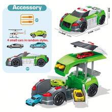 5-In-1 Transformable Green Car Toy Set - DIY Assembly Car Playset With Helicopter And Mini Car, Large Transporter Truck Transformable Into Gas Station, Construction Toy For Kids - Multicolor - View 3