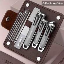 10pcs Professional Nail Care Set With Anti-Splash Features Nail Clipper File And Ear Spoon Tools Comes In A Foldable Leather - Multicolor - View 9