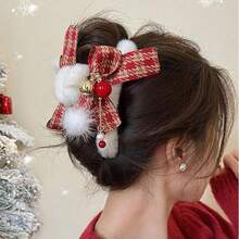 1 pieza Clip de pelo con lazo suave y esponjoso para mujer, accesorio de moda para el cabello con barrette suave y antideslizante para uso diario, fiestas, bodas, citas y decoraciones de festivales - Rojo - Ver 5