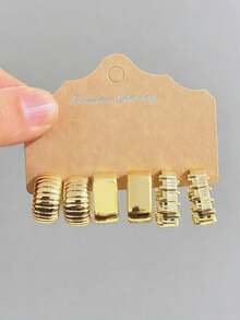 6/18pcs Gold-Tone Fashion Earring Set For Women, Includes Left & Right Ear Flowers, Teardrop, Small C-Shape Designs, Stylish & Elegant, Suitable For Daily, Party, Gift For Best Friend, Mother - Gold - View 6
