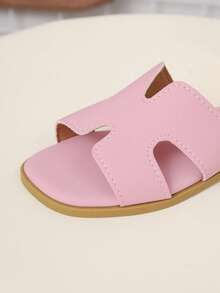 Kids' Fashionable Outdoor Slippers, Summer Square Toe Flat Sandals, New Square Toe Beach Shoes, Beloved By Girls - Pink - View 7