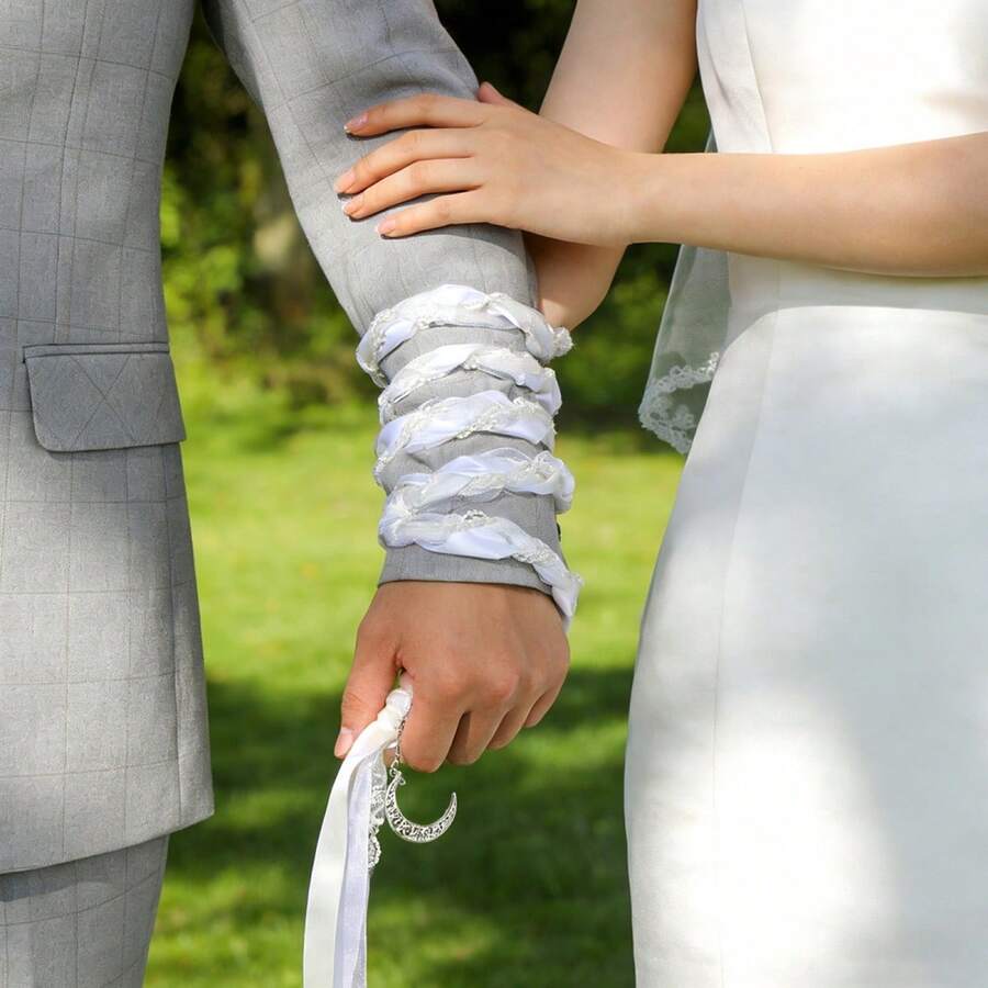 Wedding Lasso Rope, Handfasting Cord With Moon Pendants Hanging Decor Party Favor - White - View 1
