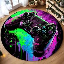 1pc Colorful Gaming Controller Round Rug, High Definition Printed Pattern, Double Stitched Edges, Suitable For Bathroom, Gaming Room, Living Room, Bedroom, Machine Washable Carpet, Large Area Rug, Outdoor Rug - Multicolor - View 3