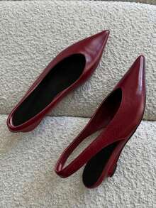 2025 New European Chic French Pointed Toe Slip-On Leather Shoes, Slim Fit Backstrap Square BuckleSandals,Wedge Heels - Burgundy - View 2